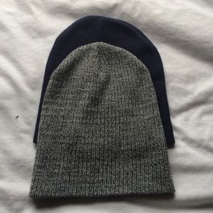Navy and gray beanies