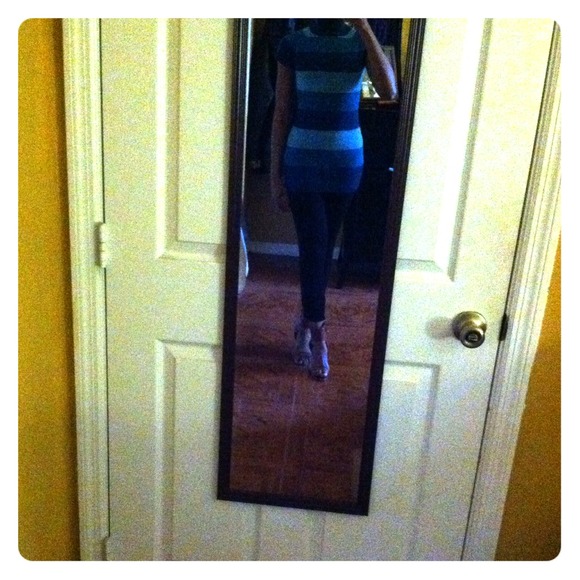 Blue color block turtleneck sweater
