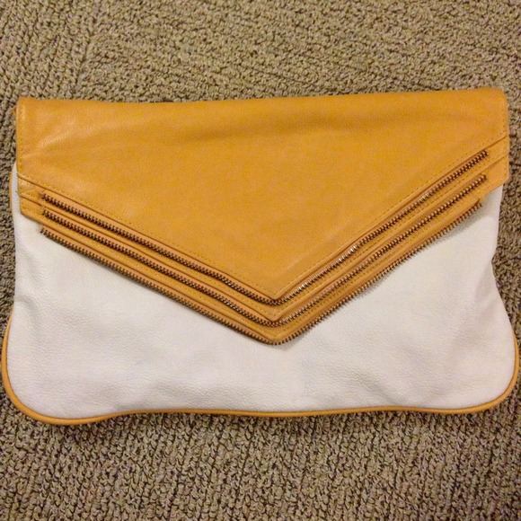 Yellow and white color block envelope clutch