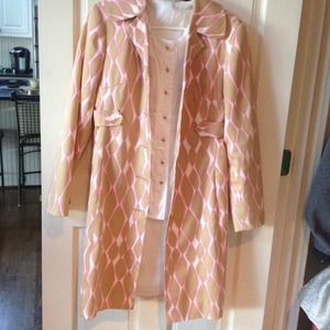 Trina Turk Tan & Pink Long Trench Coat sz 8 or 10