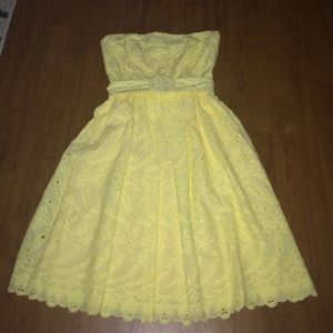 Yellow eyelet fully lined belted sundress