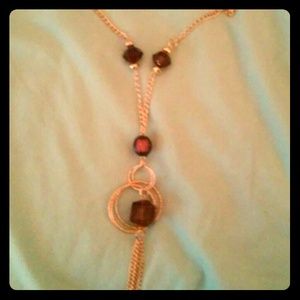 Gold & red jewled long necklace