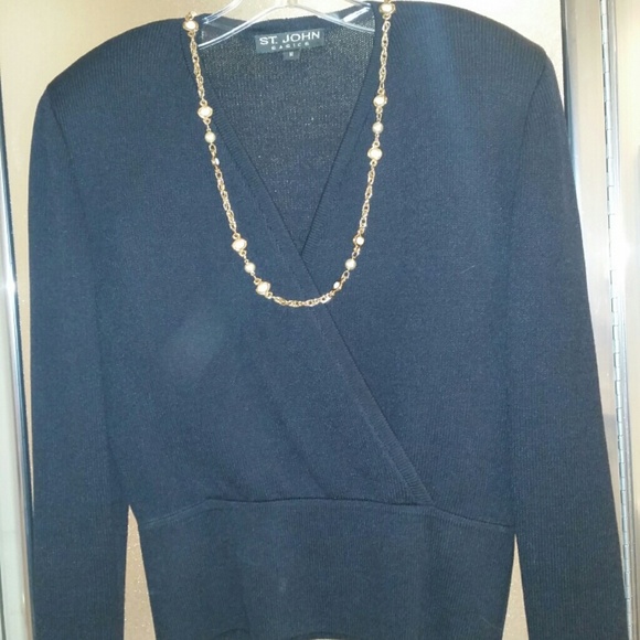 ST JOHN Black Knit Sweater top