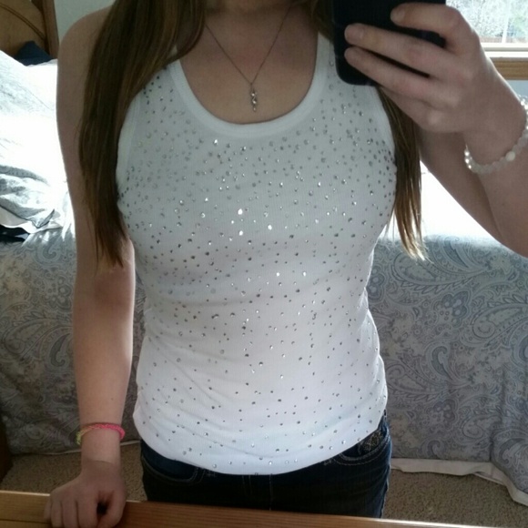 Tops - White bedazzled tank top