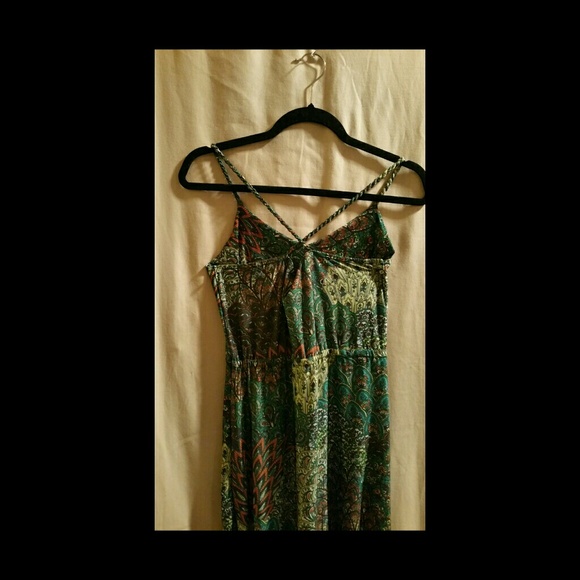 ~ Green/Brown/Orange Summer Dress ~ - Picture 2 of 2