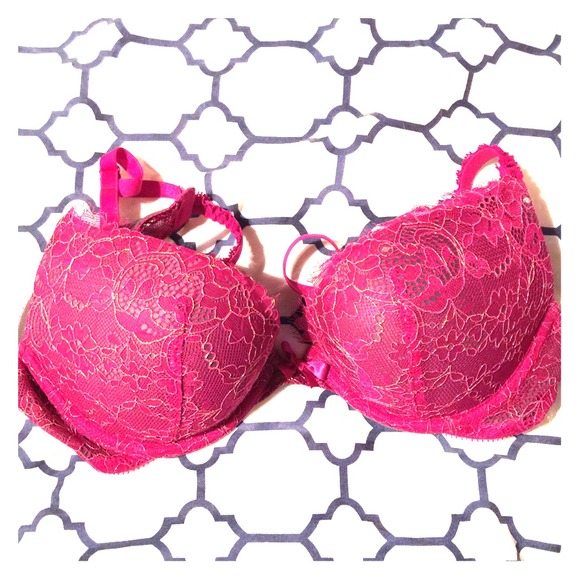 Maroon colored push up bra with gold lace details