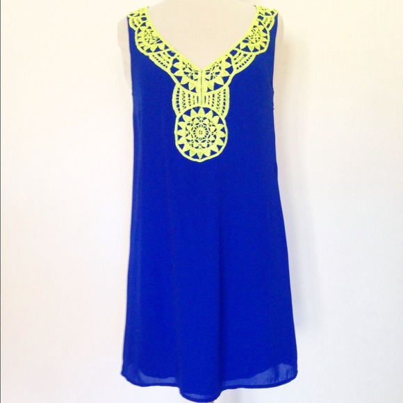 BOUTIQUE ITEM Royal Blue Shift Dress with Neon