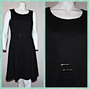 Style & Co. Black Belted Scoop Neck Dress