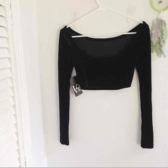 Black Velvet Scoop Neck Crop Top