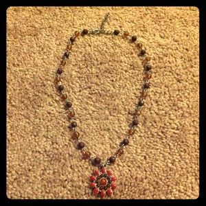 Brown and orange sunburst necklace