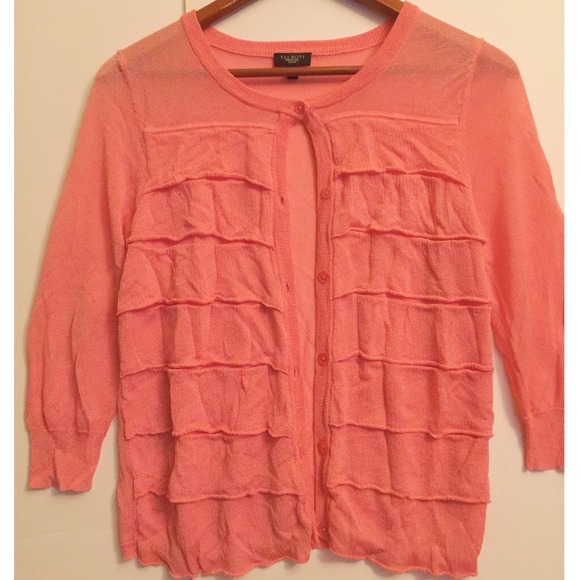 Talbots Lightweight Coral Ruffle Cardigan - Picture 2 of 4