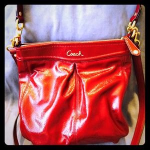 Coach red patent leather cross body purse