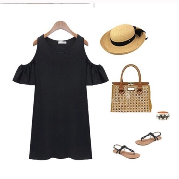 Black Open Shoulder Dress - Picture 2 of 4