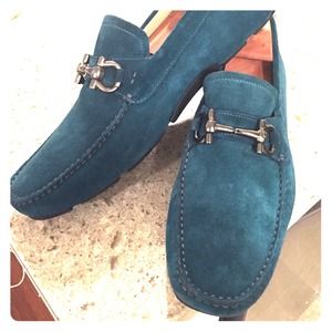 Ferragamo Teal Parigi Suede Drivers
