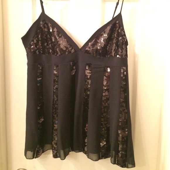 BCBG Black sequin and silk top. - Picture 1 of 4