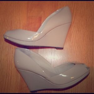 Nude Wedge Peep-toe Heels