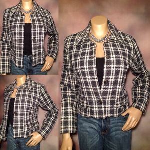 Black & White Plaid Checked Lined Jacket size M