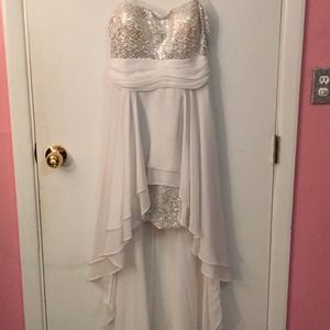 White sequin short in front long in back