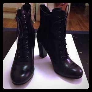 Black leather lace up booties