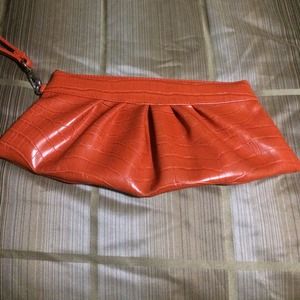 Orange Faux Crocodile Clutch