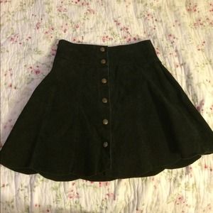 Genuine leather black suede button up skirt
