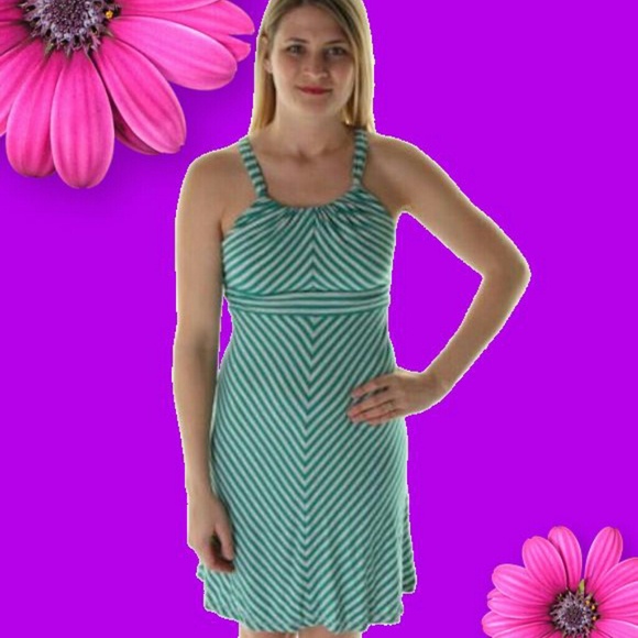 STUDIO M Green Jersey Striped Sleeveless Dress