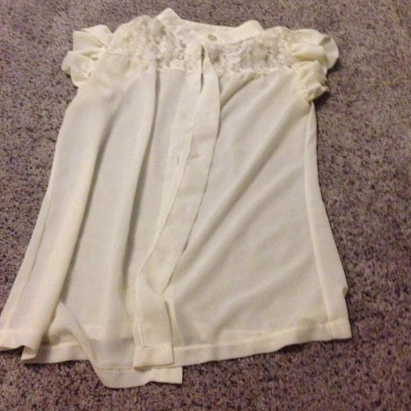 Sheer lace ruffle button up blouse top