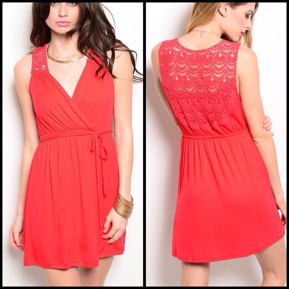 Summer Red Dress With Crochet Back - Picture 4 of 6