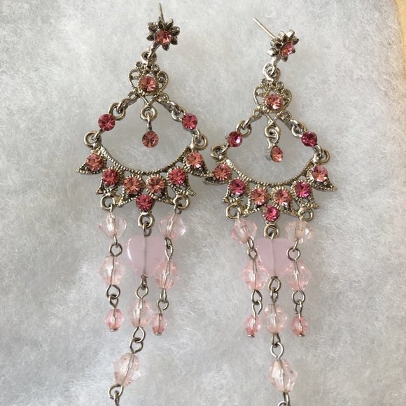 Pink Swarovski Crystals Chandelier Earrings - Picture 2 of 4