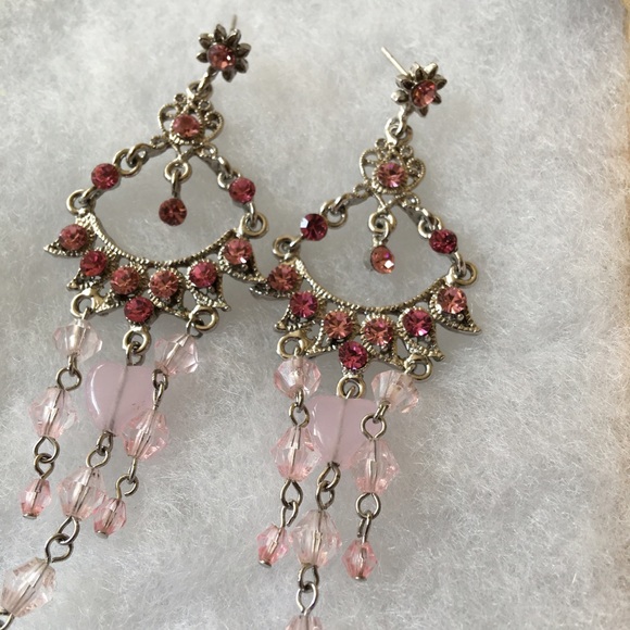 Pink Swarovski Crystals Chandelier Earrings - Picture 3 of 4
