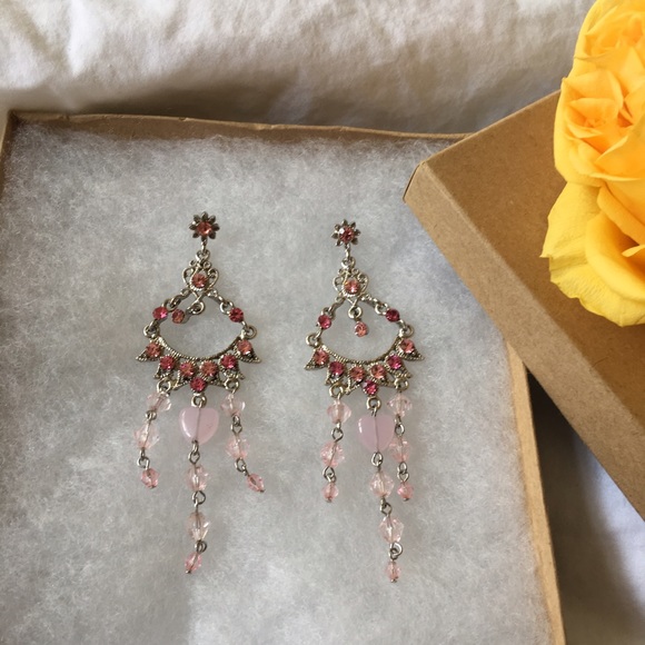 Pink Swarovski Crystals Chandelier Earrings - Picture 4 of 4