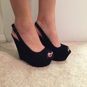 Black faux suede wedges! Size 7!