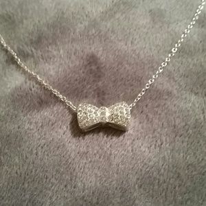 Diamond bow silver necklace