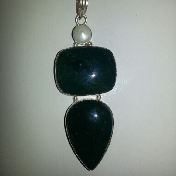 Huge Blood Stone Sterling Silver Pendant