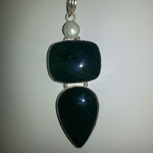 Huge Blood Stone Sterling Silver Pendant