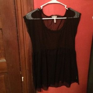 Black see through t-shirt & plaid rose tank top