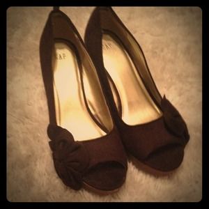 Dark brown suede wedges