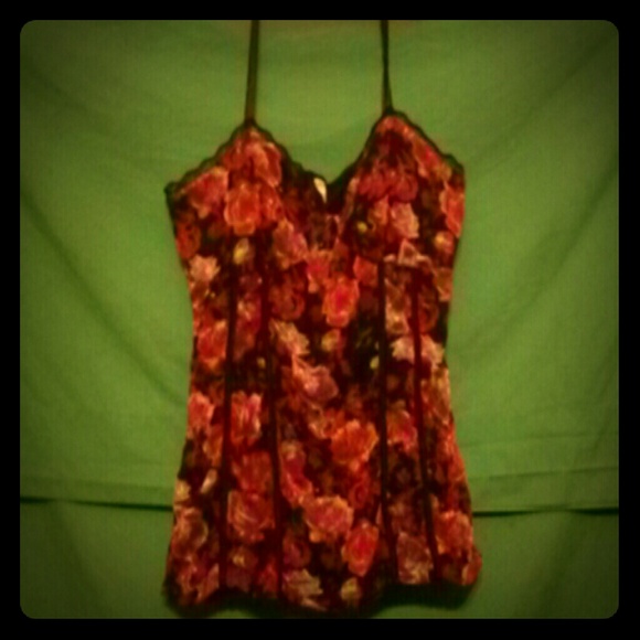 Red and black rose corset type tank top