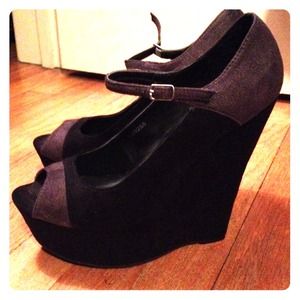 Platform wedge high heels peep toe w ankle strap