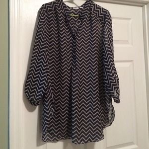 Sheer navy/beige chevron blouse/tunic.