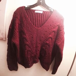 Wine Knitted Slouchy Sweater