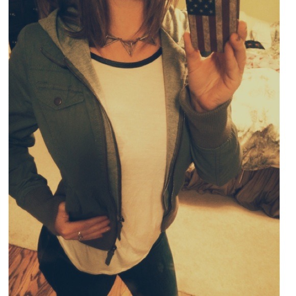 Army green jacket with attached hood