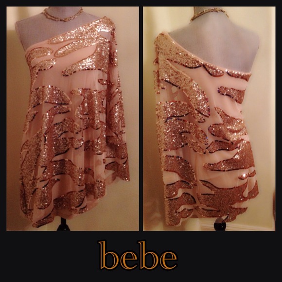 🔴SOLD N BUNDLE🔴Bebe Gold Sequin Dress&VS CoverUP - Picture 2 of 3