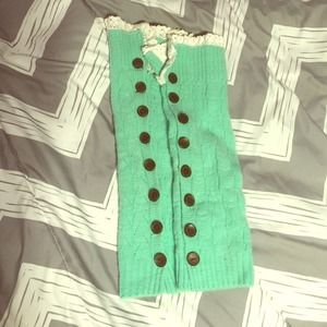 Button and lace mint leg warmers