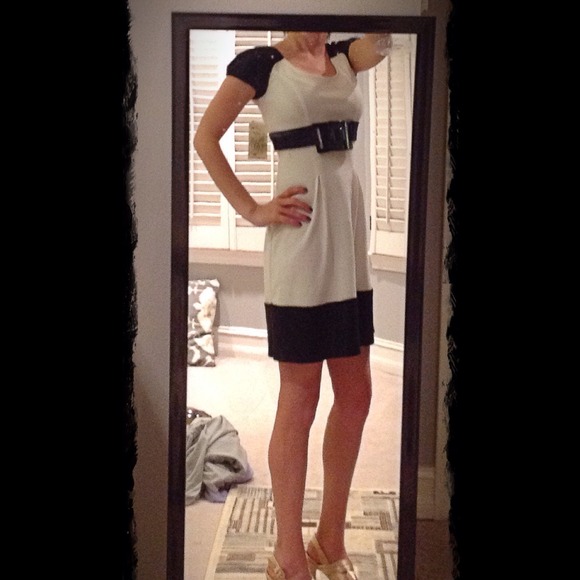 Sequin Hearts Black & White Belted Dress. - Picture 1 of 4