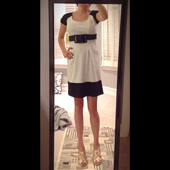 Sequin Hearts Black & White Belted Dress. - Picture 2 of 4