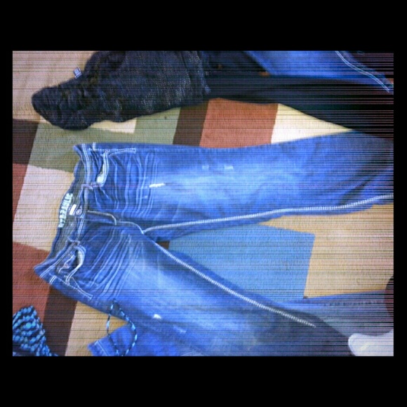 Pants and blue and black top