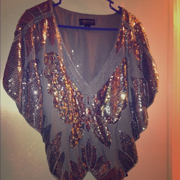F21 Sequined Butterfly Top