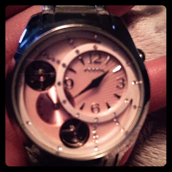Fossil watch with pink face