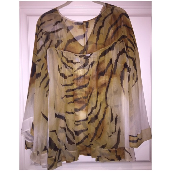 SOLD - Elizabeth and James Tiger Print Silk Top - Picture 2 of 4